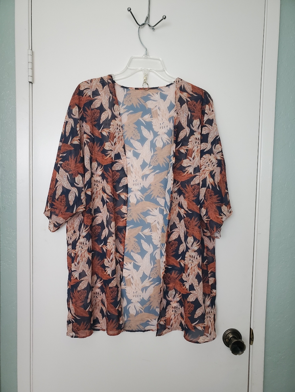 Fairy Forest Women's Sheer Flowy Kimono Navy/Brown Sz Small